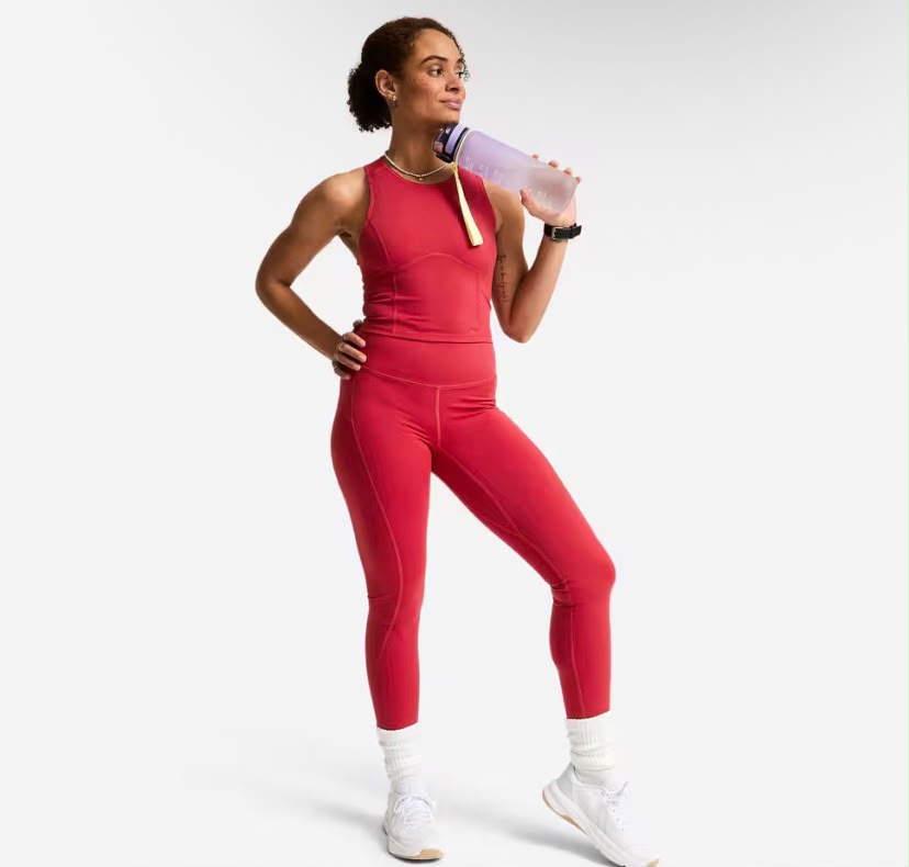 Legging de sport taille haute gainant femme, rouge foncé
