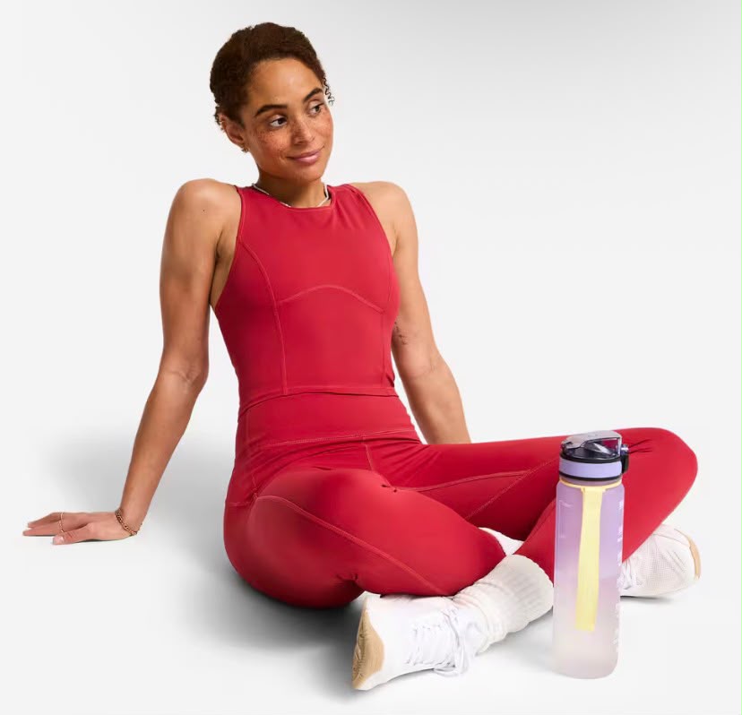 Legging de sport taille haute gainant femme, rouge foncé