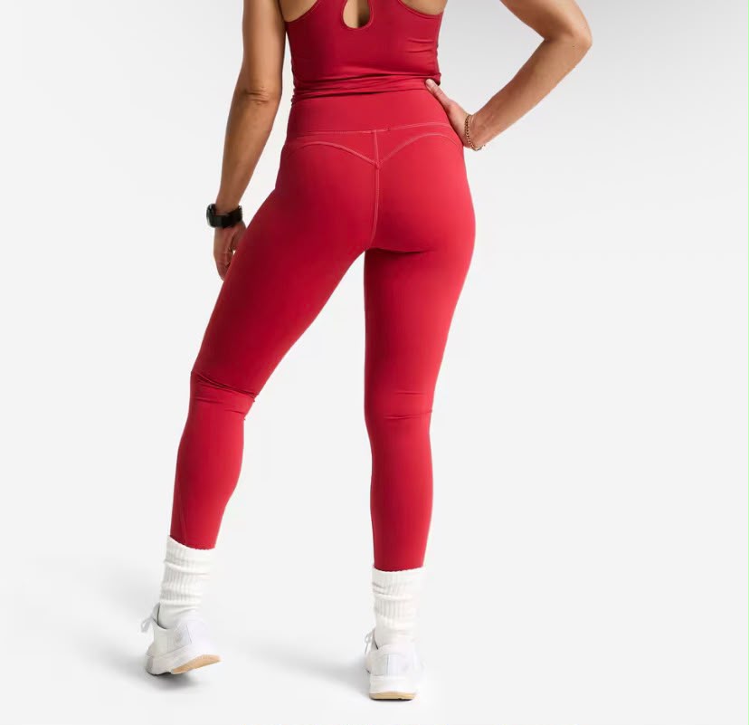 Legging de sport taille haute gainant femme, rouge foncé