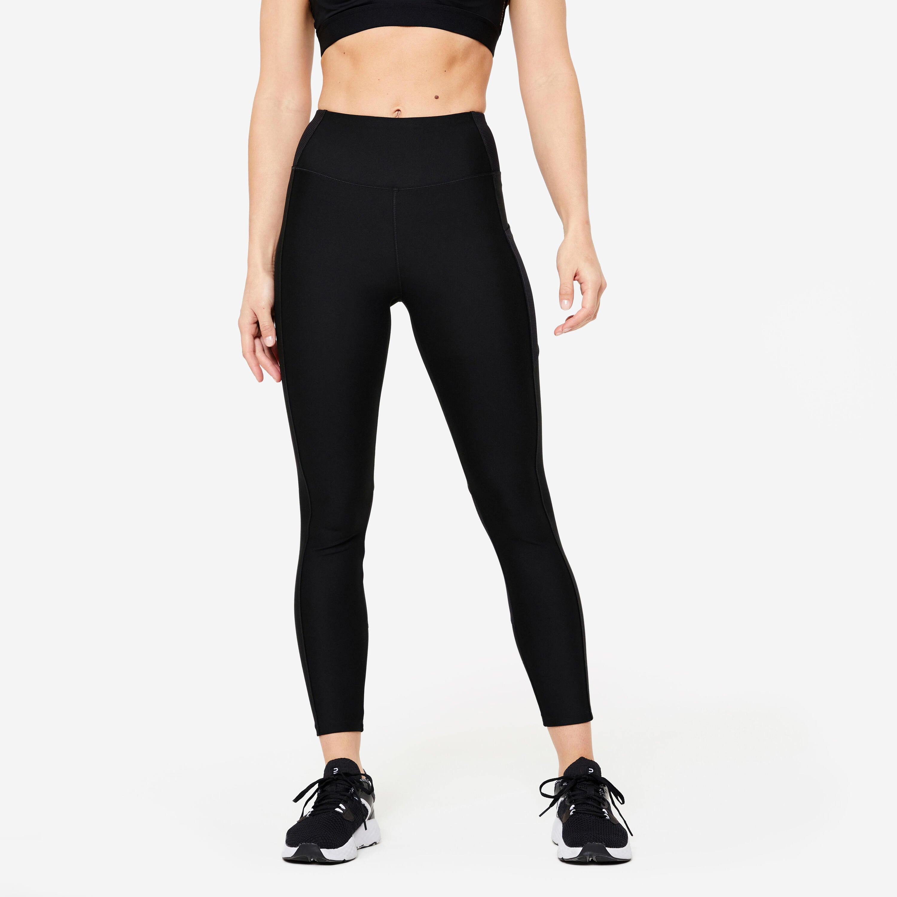 Legging taille haute gainant fitness cardio femme noir