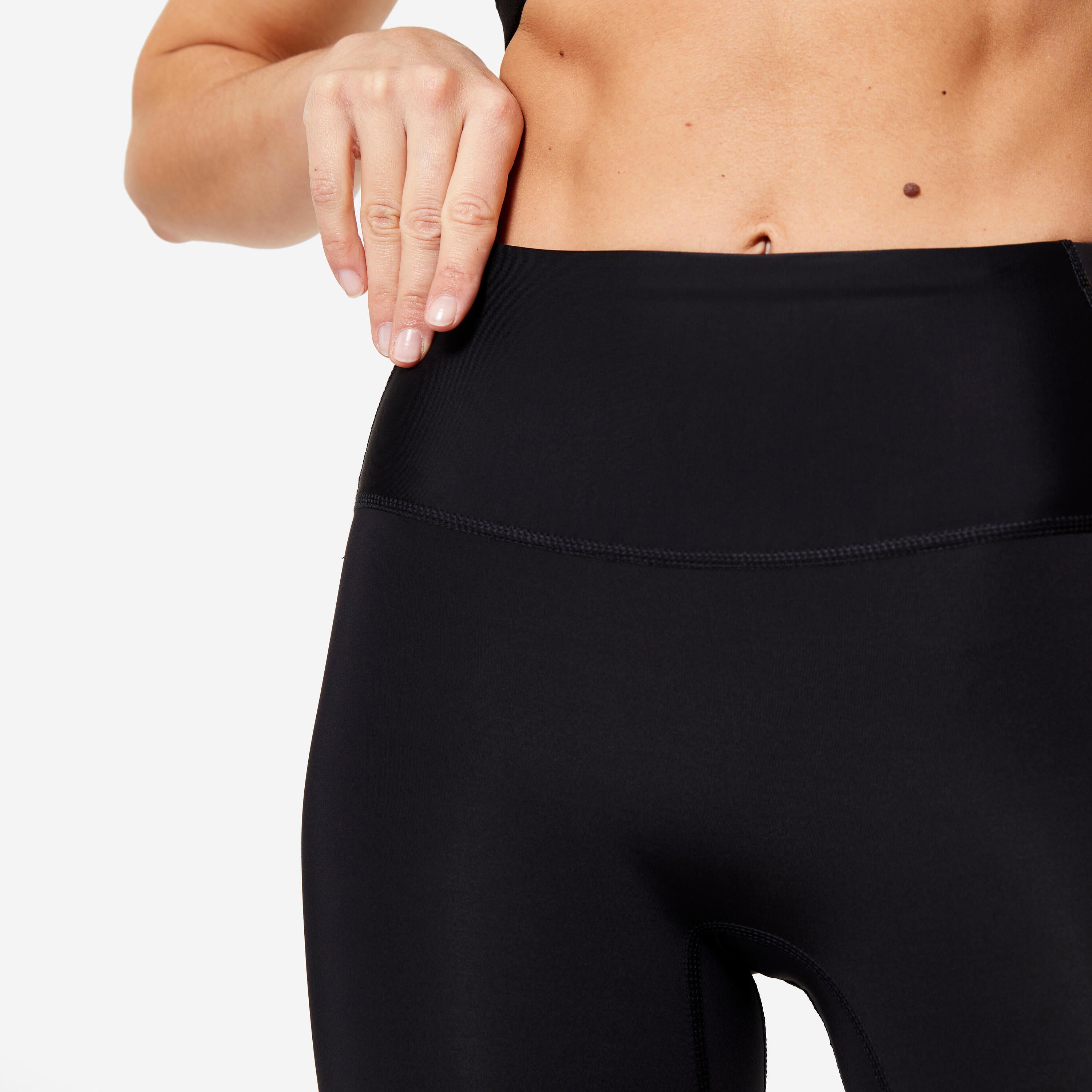 Legging taille haute gainant fitness cardio femme noir