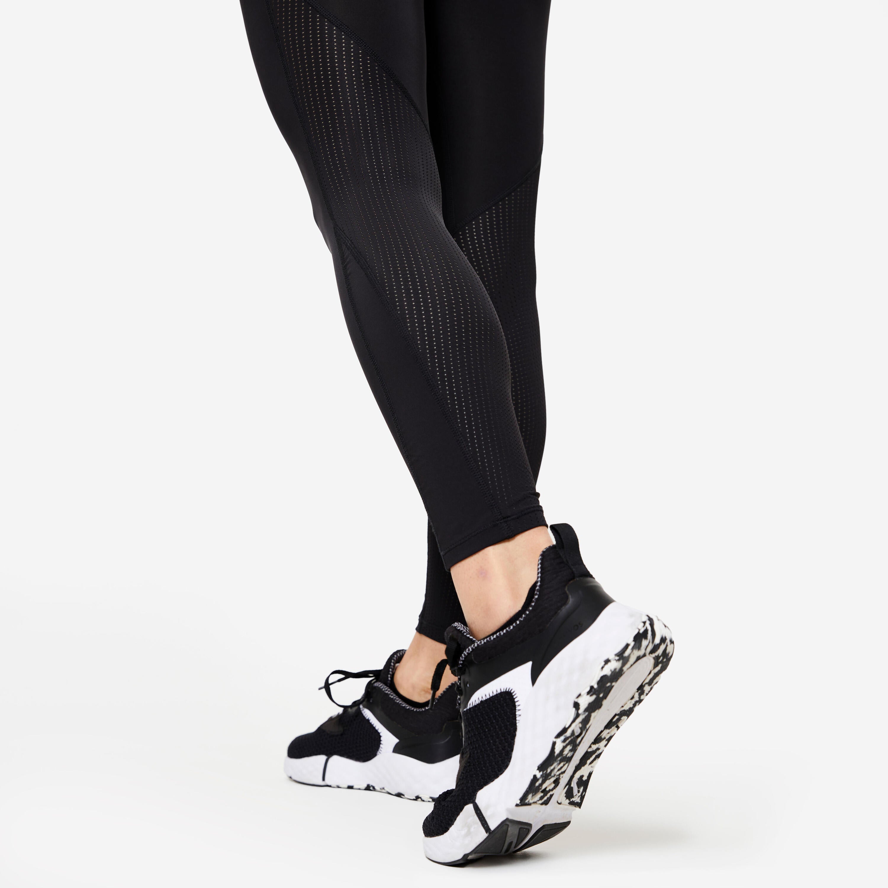 Legging taille haute gainant fitness cardio femme noir